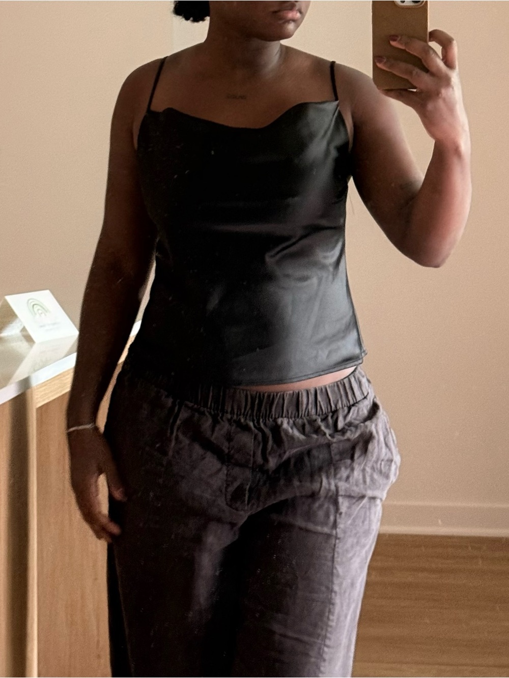 Sleek Black Satin Cami Top